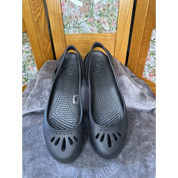 CROCS Classic Kadee Solid Black Ballet Flats Slip On Shoes Sandals Womens Sz 10 - Picture 2 of 8